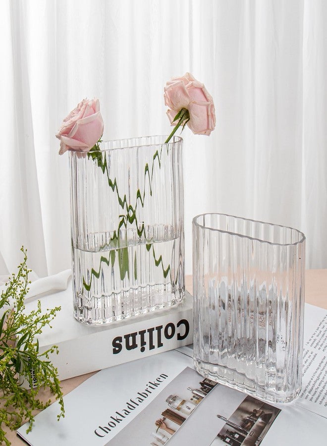 GnFlus Clear Glass Vase 5.5 Inch Ribbed Vase for Flowers Unique Fluted Vase for Centerpiece Decorative Modern Vase for Wedding Dinning Living Room Table Home Office - Image 4